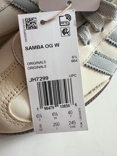 Neu adidas Originals Samba OG cremeweiß wunder silber blau JH7299 Damengröße 8 - Bild 4 von 12
