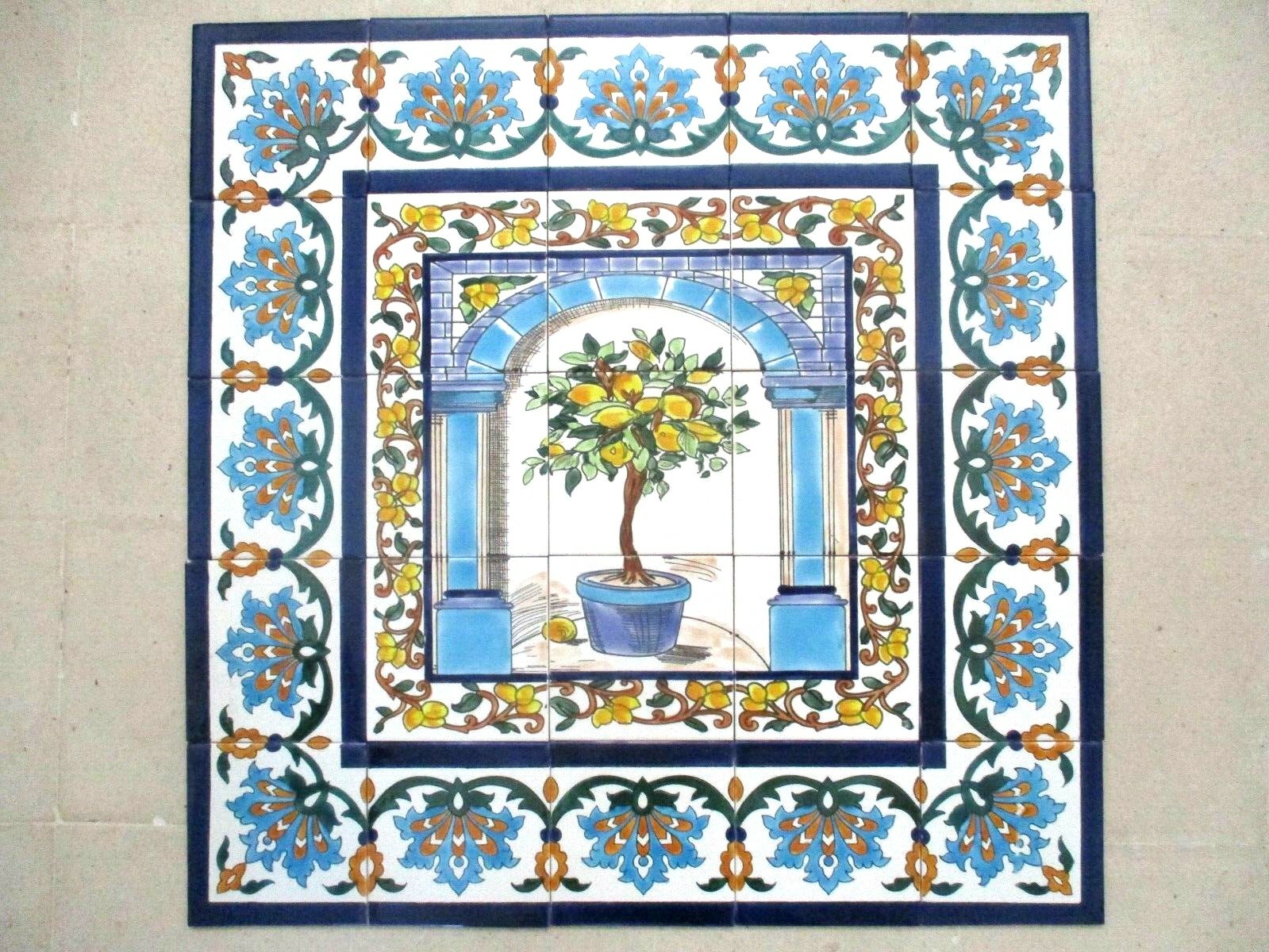 Hand painted Ceramic tile art panel Mosaic mural Backsplash Lemon Tree
