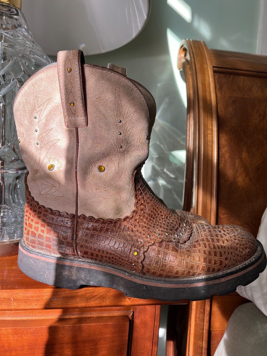 Ariat Fatbaby boots size 11 crocodile, pink tan and brown, rhinestones