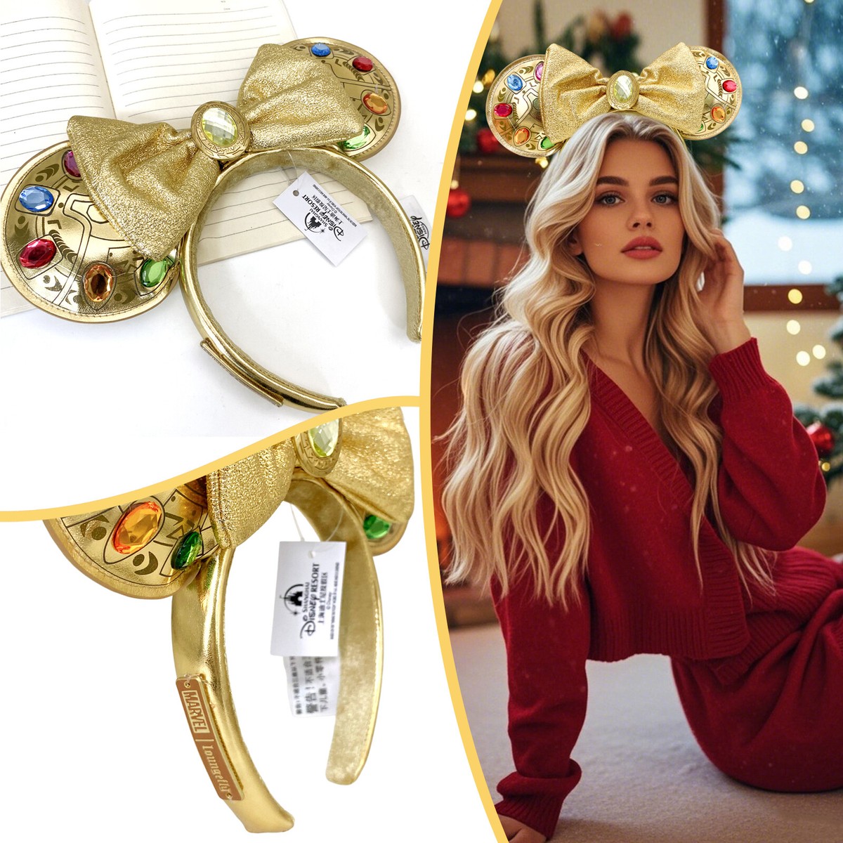 Loungefly Gold Metallic Infinity Stone Minnie Ear Headband New “I Am Inevitable” Thanos Infinity Stones Loungefly Ears  main image 4