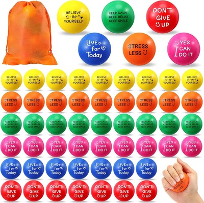 100 Colorful Foam Stress Balls with Inspirational Quotes - Motivational Gift Set