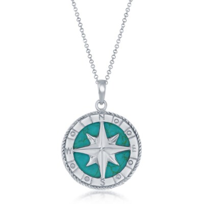 Sterlingsilber Kompass Anhänger mit Kette - Türkis