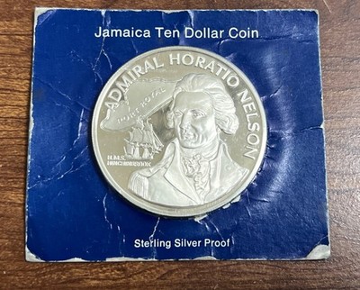 1976 JAMAICA Admiral Horatio Nelson Sterling Silver  10 Dollars - Low Mintage