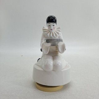 Musical White Painted Porcelain Pierrot Clown Figurine Working Made In Japan