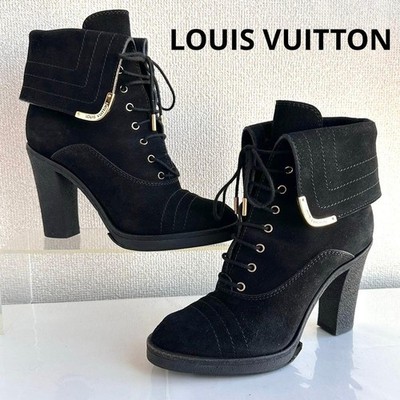 LOUIS VUITTON Boots Heel Suede Black EU34.5/US4.5 116701c