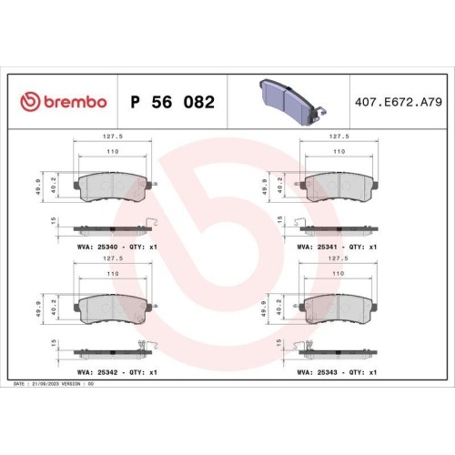 Kit plaquettes de frein Brembo P56082 Prime Line à haute dissipation thermique Nissan