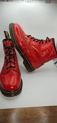 Dr. Martens 1460 Red Croc Embossed Leather Boots UK 8 Made In England Retro