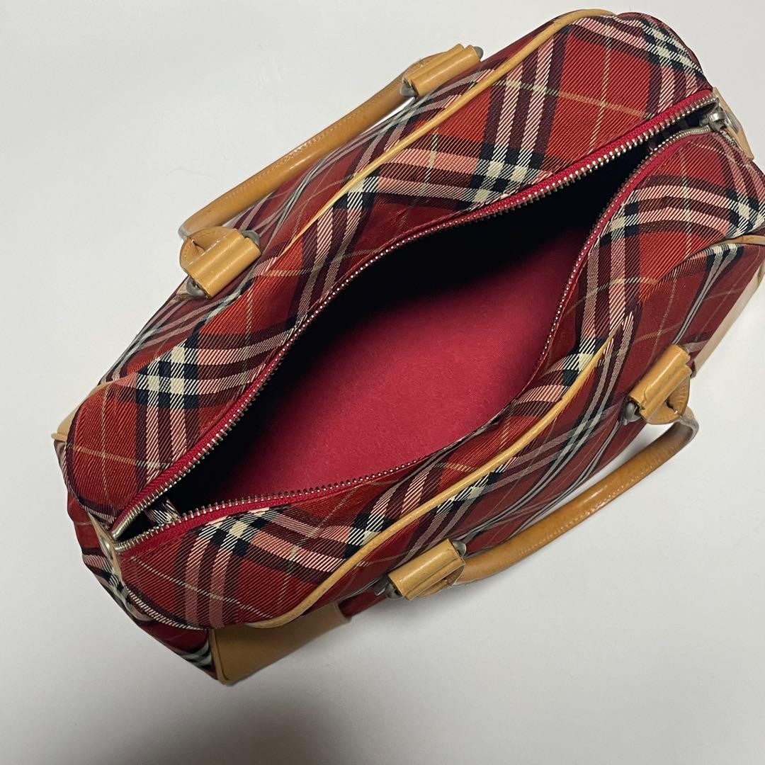 Burberry Blue Label Mini Boston Tote Bag Nova Check Red Canvas Leather New thumbnail 8