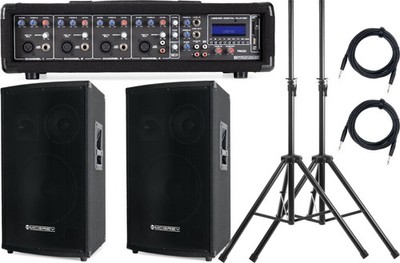 DJ PA Anlage 12'' (30cm) Lautsprecher Box Powermischer Stative Kabel Set 1200W