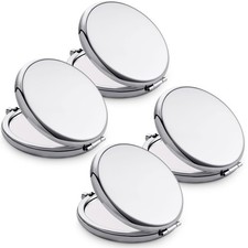 Silver Metal Round 1X 2X Magnifying Compact Travel Pocket Makeup Mirror 4 PCS