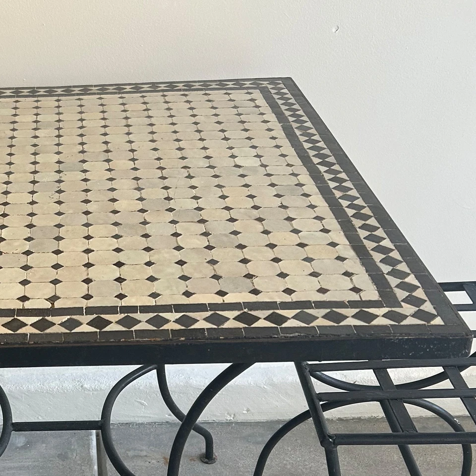 Outdoor Moroccan Table Handmade  with two chairs  Beige & Black - Image 2 of 4