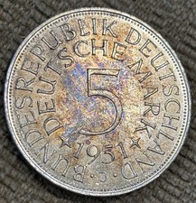 Germany 5 Mark 1951 J - Nicely Toned BU - Silver