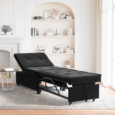 Sofa Bed Black 76.38 x 26.38 x 32.28 in Velvet
