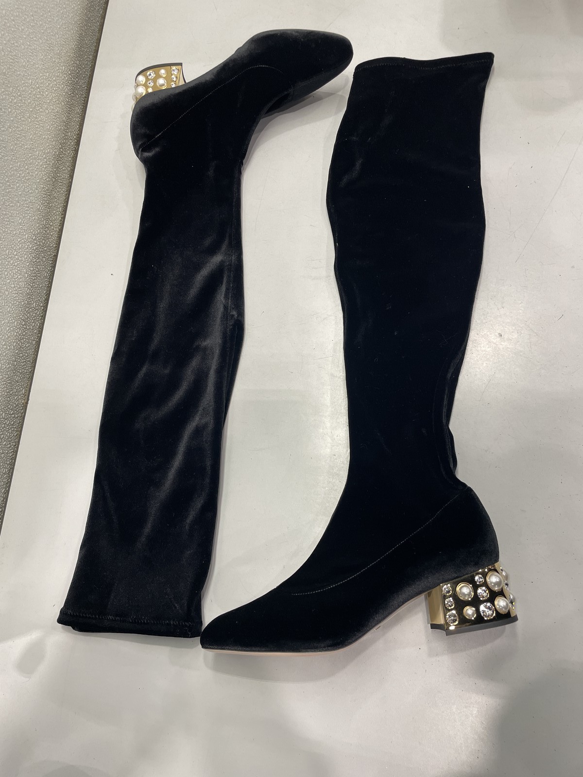 Sebastian Black Stretch Velvet Over The Knee Boots Women's US 8 *Preowned*