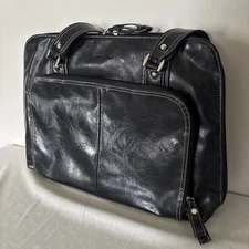 Samsonite Leather Heritage Travel Laptop Bag Tote Black Floral Lining handles