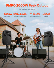 High-Power 2000W Portable PA System with Dual 15-Inch Speakers, Bluetooth, and M