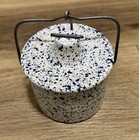 Vintage Blue White Speckled Ceramic Cheese Crock Canister Metal Bail Closure  — photo 5