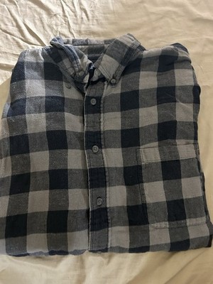 Croft & Barrow Mens Large Gray Black Plaid Flannel Button Down Shirt Cotton