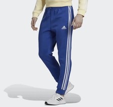 Adidas Men's Essentials 3-Stripes Fleece Tapered Pants Size LT2 Semi Lucid Blue