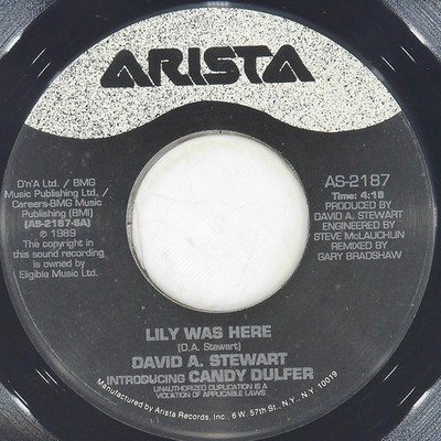 DAVID A STEWART CANDY DULFER Lily Was Here ARISTA AS-2187 VG 45 1991 Smooth Jazz
