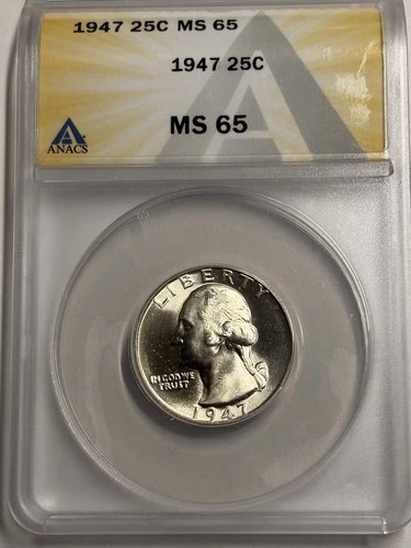 1947 Washington Silver Quarter 25C ANACS MS 65