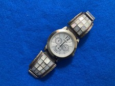 vintage TIMEX CHRONOGRAPH WATCH CUSTOM mother of pearl band indian silver mop