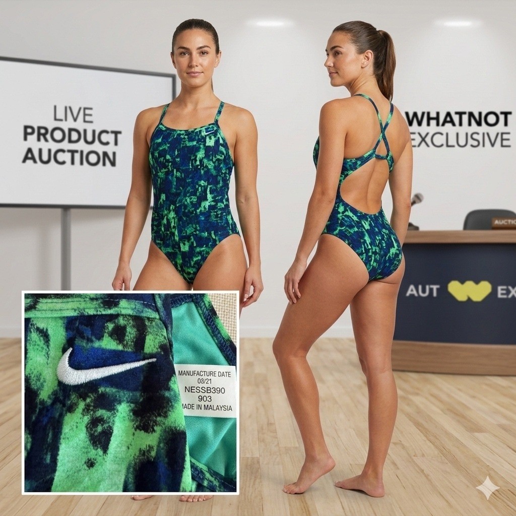 Nike HydraStrong One Piece Swimsuit Blue Green Abstract Print Cutout Back Size M