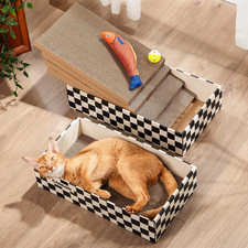 Cat Scratcher Box with 4 Scratching Pads 2 Separate Cardboard Boxes,2-In-1 Cardb
