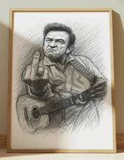 JOHNNY CASH DRAWING PRINT PORTRAIT SKETCH 8" x 10" JOHNNY CASH PRINT WALL ART