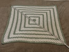 Sage Green & White 80cmx80cm/31inche Crochet Granny Square Baby Blanket Homemade