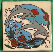 Masterworks Art Tile Ocean & Dolphins, Vintage, Made in USA, 6 x 6