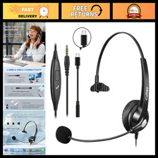 Wired Computer Headset with Mic, Noise Cancelling, 3.5mm USB-C for PC, Laptop,