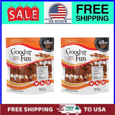 (2 pack) Good 'n' Fun Triple Flavor Kabobs, Rawhide Chews for All Dogs, 48   oz