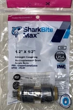 Sharkbite MAX 1/2” x 1/2” Straight Coupling, Push-To-Connect, UR008A