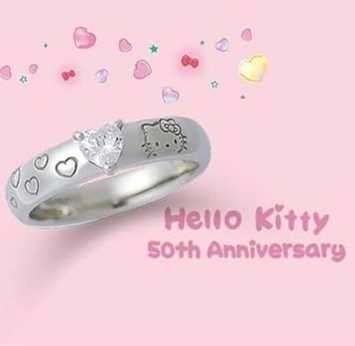 Sanrio Hello Kitty 50. Jahrestag Silber Herz Ring Größe 13 US
