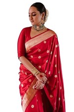 Women's Kanjivaram Soft Silk Banarasi Sarees With Blouse Piece Red