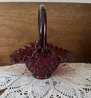 Vintage Fenton Glass Ruby Red Hobnail Basket