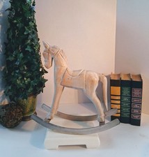 Rustic Style Wooden Rocking Horse; Handmade/Hancarved; Metal Rockers; EUC/Mint