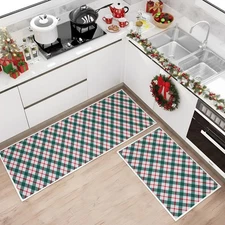 Merry Christmas Kitchen Mats 2 Pcs, Winter Home Decoration Non-Slip Kitchen R...