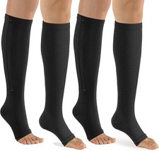 Zipper Compression Socks Women  Men - 2Pairs Calf Knee High 15-20mmHg Open T...