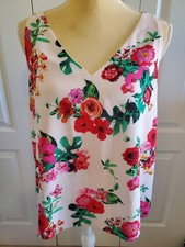Express Camisole Tank Vneck Criss Cross Straps Back Lined Floral Medium White