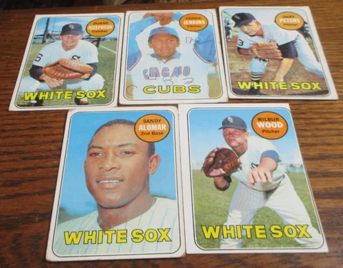5) 1969 Topps Chicago W/Sox & Cubs baseball cards #34 #123 #222 #283 640 Jenkins
