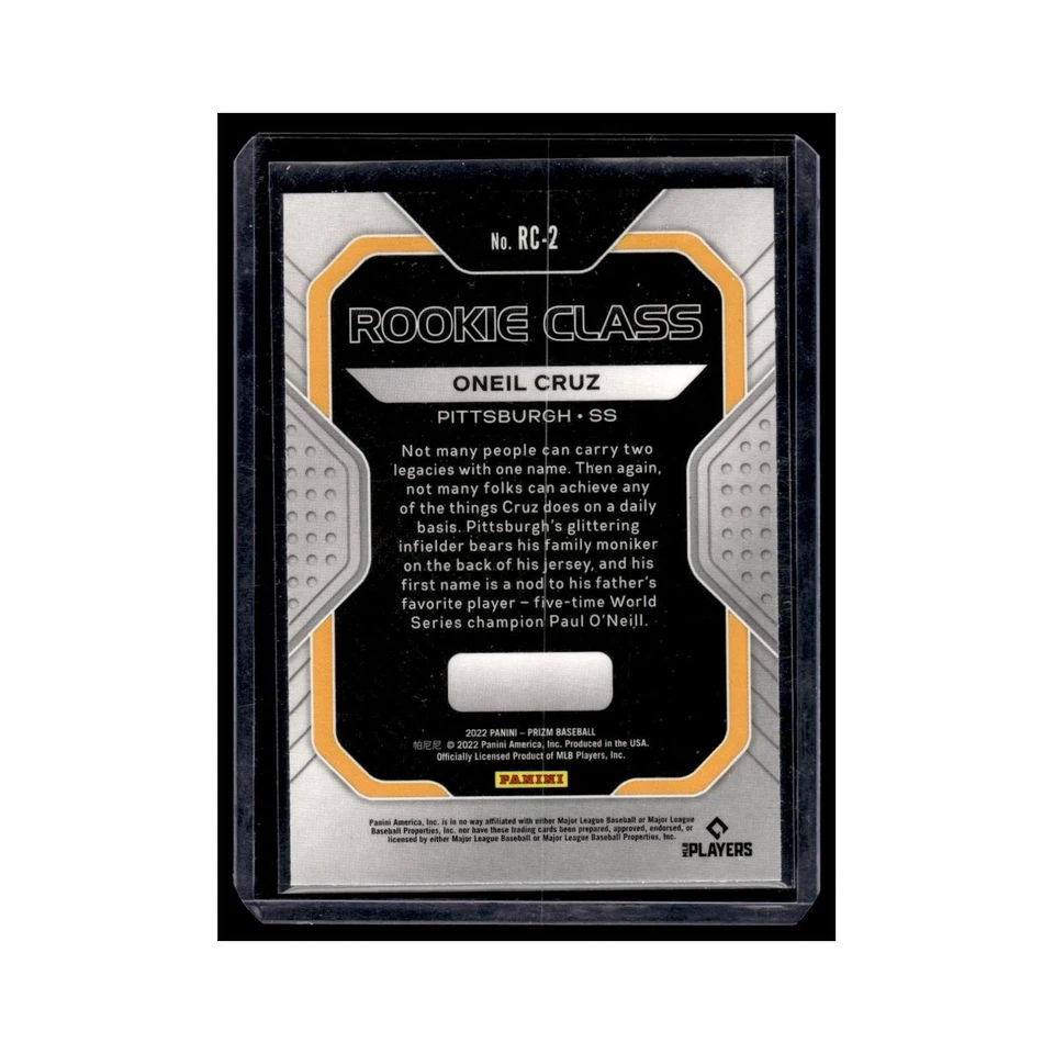 Oneil Cruz 2022 Panini Prizm Rookie Class #RC-2 Pittsburgh Pirates NM - Image 2 of 3