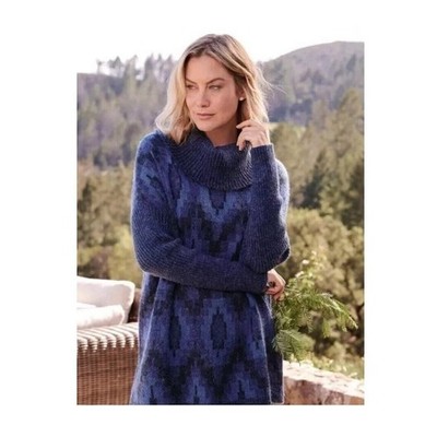 Soft Surroundings Blue Cowl Next Wool Alpaca Soft Knit Pullover Tunic Sweater M
