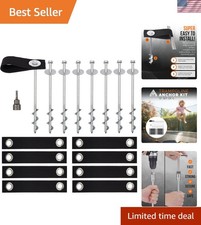 Trampoline Anchors High Wind Heavy Duty 12" Set of 4/6/8 with Straps, Drill B...