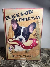 Black Satin Gentleman Boston Terrier Red Heel Distressed Book Storage Box Decor 