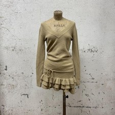 Y2K Vintage Nora Jo Archival Coquette Ruffle Knit Mini Dress Beige