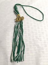 GREEN WHITE GRADUATION HAT / CAP TASSEL WITH 2019 CHARM