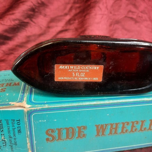 Caja y vacío década de 1970 bote de 5 Fl Oz botella Avon rueda lateral Wild Country - Imagen 3 de 4