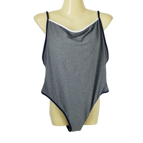 Aerie Swimming Suit Gray with Blue Trim Women's Size XL Bathing Suit Swim